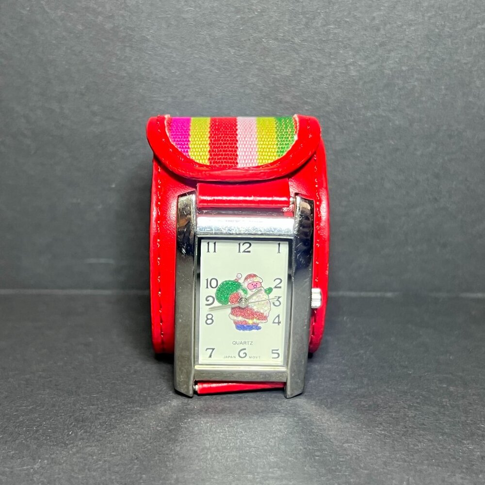 VTG Milano Wrist Wrapper Christmas Santa Claus Striped Silver Tone Quartz Watch